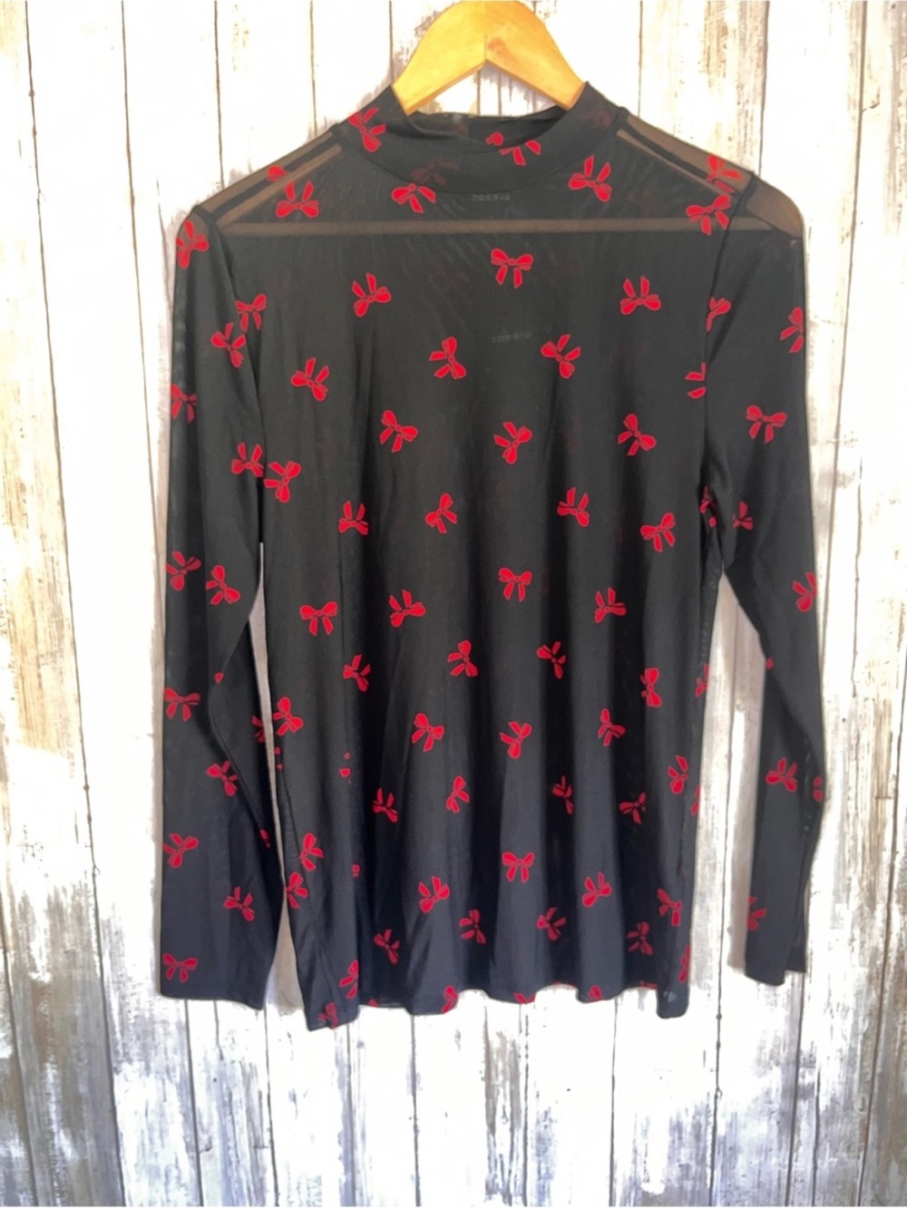 NWT Torrid Black Mesh Red Bow Mock Neck Top 1X 14-16 Coquette - Picture 2 of 4